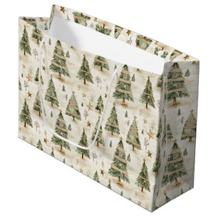 Rustic Christmas trees with burlap ribbon and star Large Gift Bag