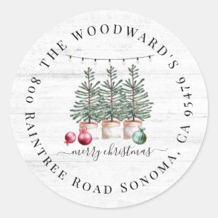 Rustic Christmas Trees Wood Address Label Stickers