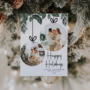 Rustic Christmas Watercolor Greenery Photo Holiday Postcard
