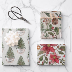 Rustic Christmas Watercolor Wrapping Paper Sheet