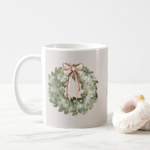 Rustic Christmas Watercolor Wreath and Bow Coffee Mug