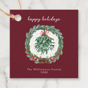 Rustic Christmas Watercolor Wreath Mistletoe  Favour Tags