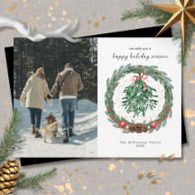 Rustic Christmas Watercolor Wreath Mistletoe 