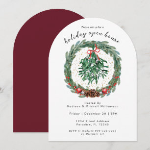 Rustic Christmas Watercolor Wreath Mistletoe  Invitation