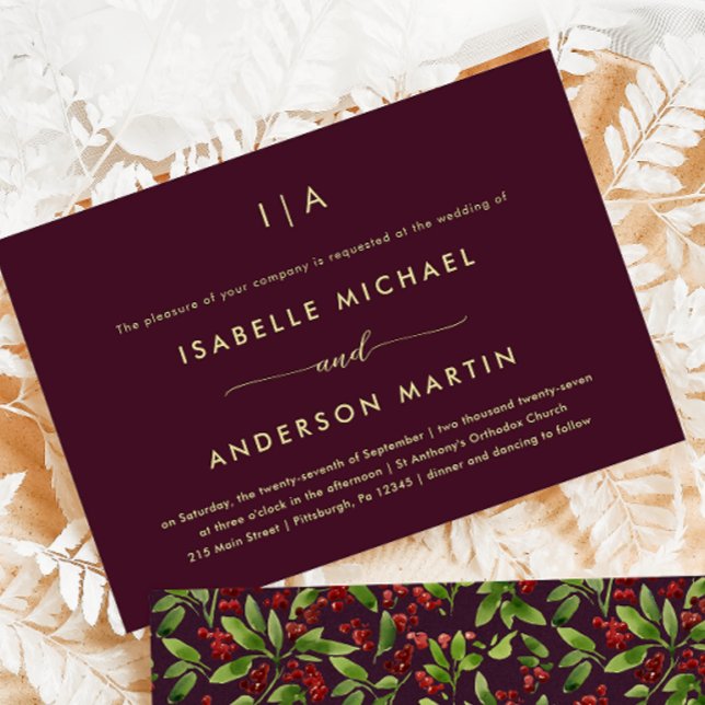 Rustic Christmas Wedding Burgundy Marsala Invitation (Creator Uploaded)