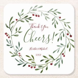 Rustic Christmas Wedding Favour Personalised Party Square Paper Coaster