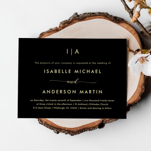 Rustic Christmas Wedding Green Black Invitation (Creator Uploaded)