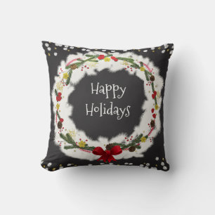 Rustic Christmas White Pine Wreath Holiday Elegant Cushion