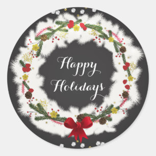 Rustic Christmas White Pine Wreath Holiday Party Classic Round Sticker