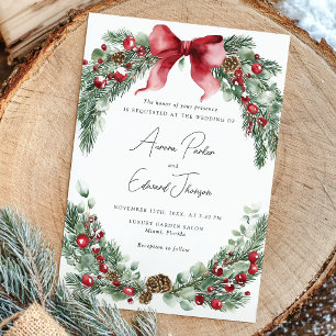 Rustic Christmas Winter Greenery Wedding  Invitation