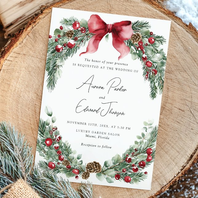 Rustic Christmas Winter Greenery Wedding  Invitation (Creator Uploaded)