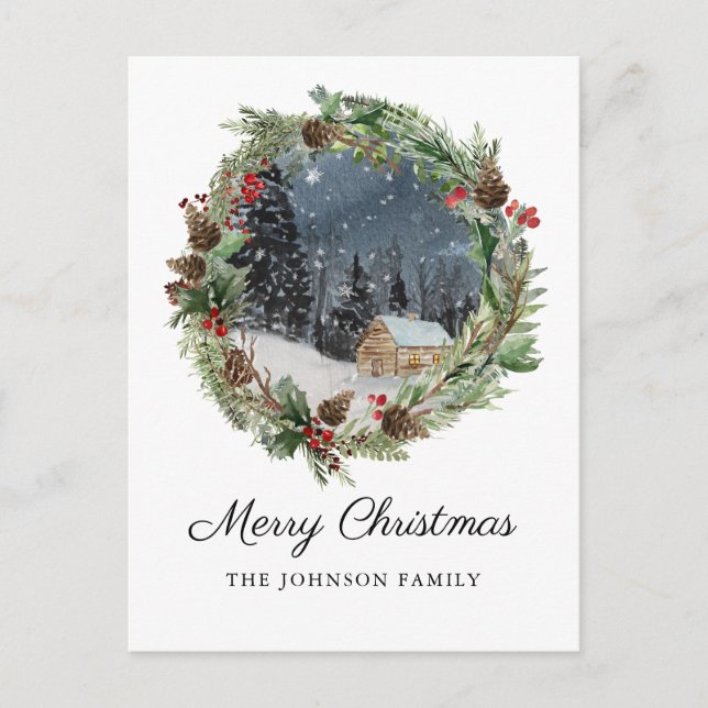 Rustic Christmas Winter Mountain Cabin Holiday Postcard (Front)