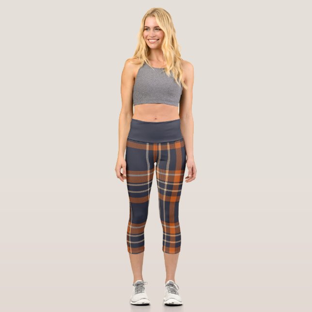 Rustic Christmas/winter plaid Capri Leggings (Front)