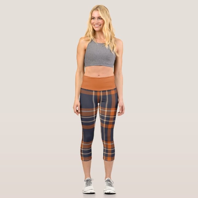 Rustic Christmas/winter plaid Capri Leggings (Front)