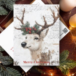 Rustic Christmas Winter Reindeer Holiday Postcard<br><div class="desc">This festive Christmas postcard features a rustic illustration of a deer adorned with a pine and red berry wreath on its antlers. The background has a vintage, textured style with handwritten script, and "Merry Christmas" is highlighted in bold red text. It's perfect for adding a warm, cosy holiday charm to...</div>