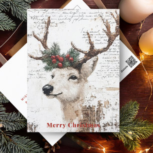 Rustic Christmas Winter Reindeer Holiday Postcard