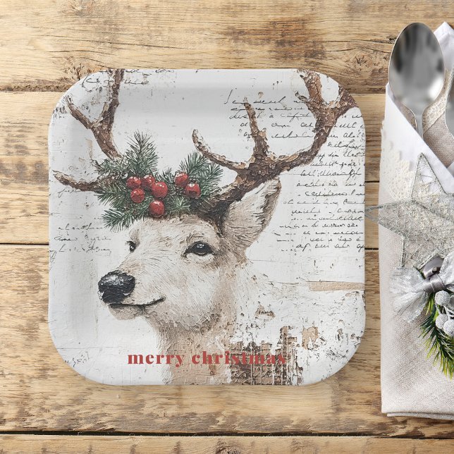 Rustic Christmas Winter Reindeer Paper Plate (Creator Uploaded)