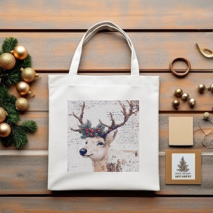 Rustic Christmas Winter Reindeer Tote Bag