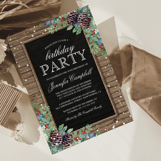 Rustic Christmas Winter Themed Birthday Party Invitation (Creator Uploaded)