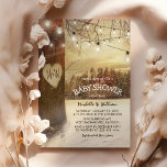 Rustic Christmas Winter Tree Backyard Baby Shower Invitation<br><div class="desc">Christmas winter wonderland baby shower invitations featuring winter trees covered in snow, a carved heart with your initials, string twinkle lights and a modern baby shower text template. For further personalisation, please click the "Customise it" button to modify this template. All text style, colours, and sizes can be modified to...</div>
