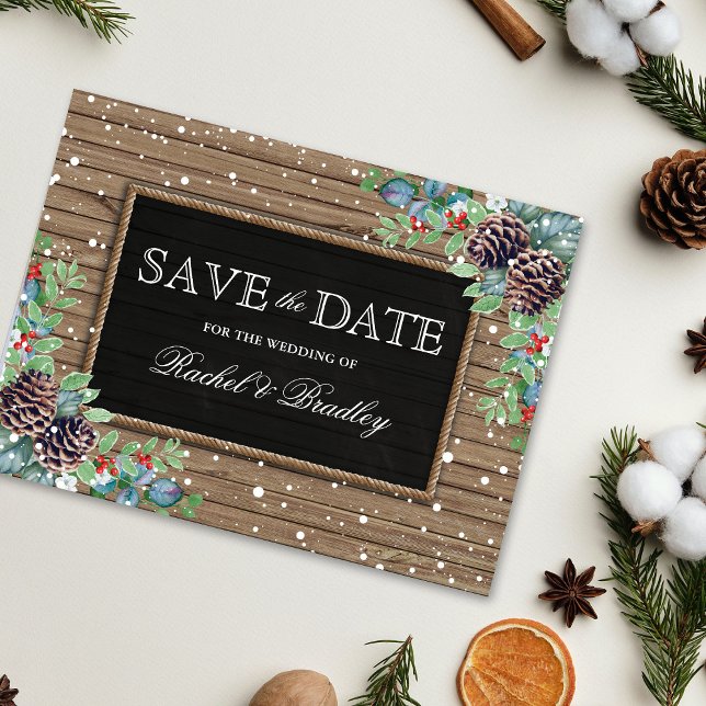 Rustic Christmas Winter Wedding Save the Date Announcement Postcard (Creator Uploaded)