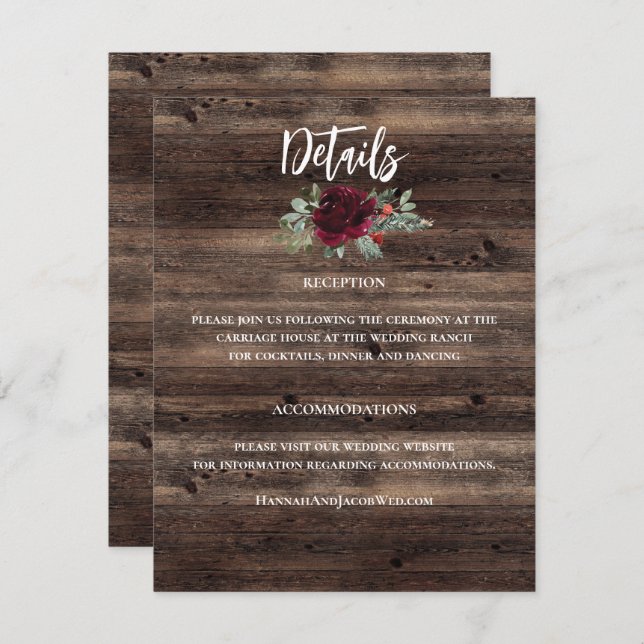 Rustic Christmas Winter Wood Wedding Enclosure Card (Front/Back)