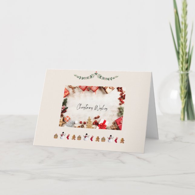 Rustic Christmas Wishes Customizable Inside Text Holiday Card (Front)