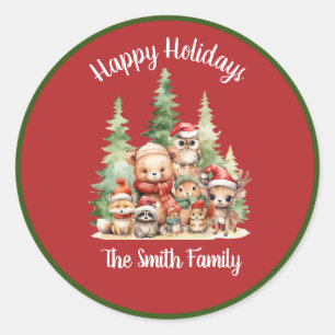 RUSTIC CHRISTMAS WOODLAND ANIMALS CLASSIC ROUND STICKER