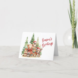 RUSTIC CHRISTMAS WOODLAND ANIMALS HOLIDAY CARD