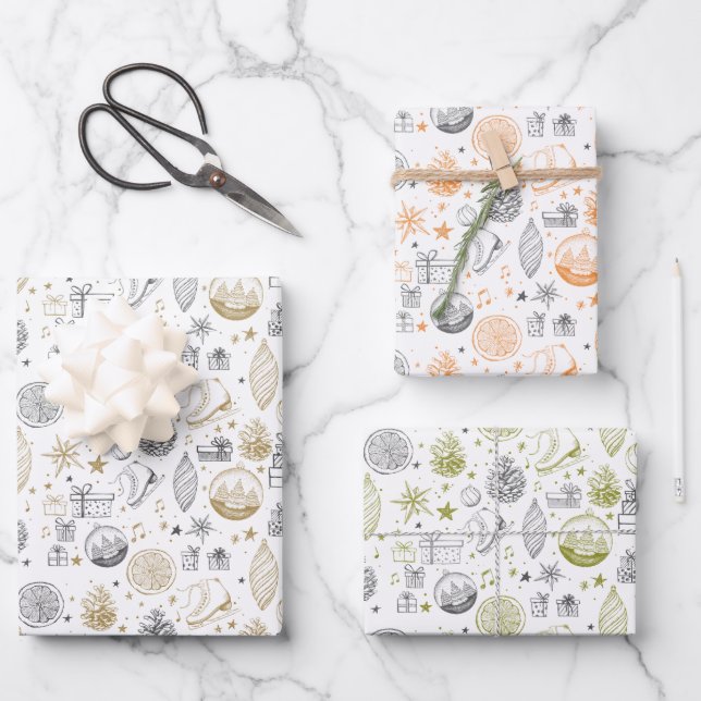 Rustic Christmas Wrapping Paper Sheet Set of 3 (Front)