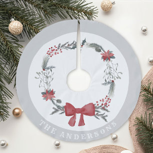 Rustic Christmas Wreath Family Name Brushed Polyester Tree Skirt