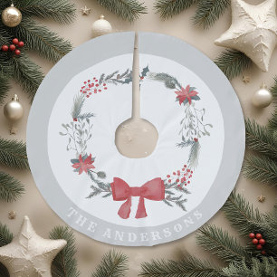 Rustic Christmas Wreath Family Name Brushed Polyester Tree Skirt