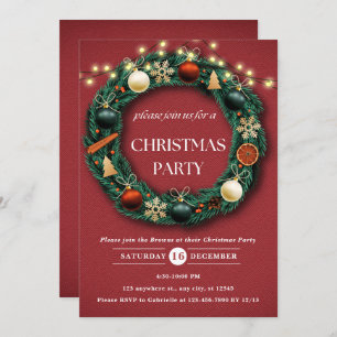 Rustic Christmas Wreath Festive Christmas Party Invitation