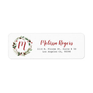 Rustic Christmas Wreath & Modern Typography Return Address Label