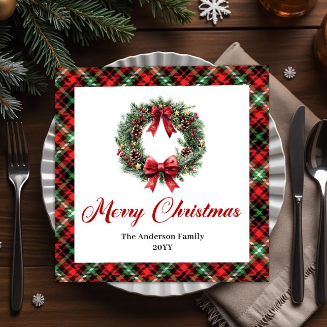 Rustic Christmas Wreath Napkins Red Green Pattern (Rustic Christmas Wreath Napkins Red Green Pattern)