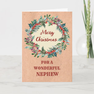 Rustic Christmas Wreath Nephew Merry Christmas Card