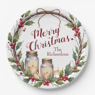 Rustic Christmas Wreath with Holly Paper Plate