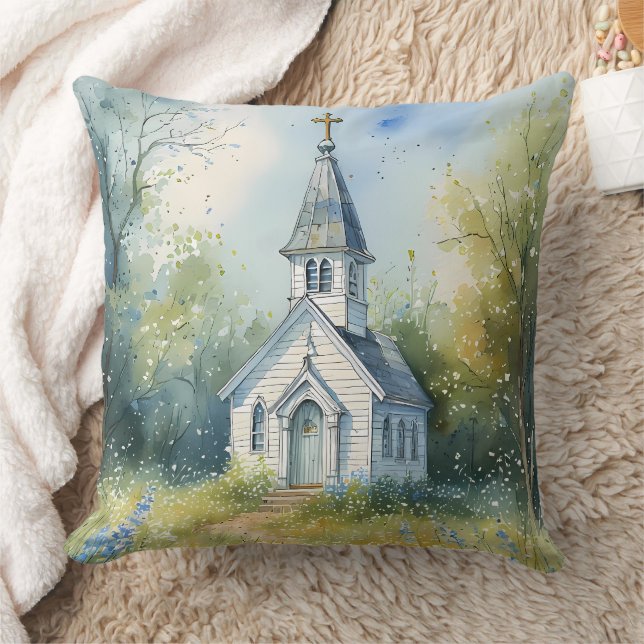 Rustic Church Path in Wildflower Meadow Cushion (Blanket)