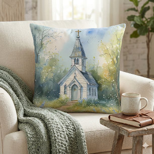 Rustic Church Path in Wildflower Meadow Cushion