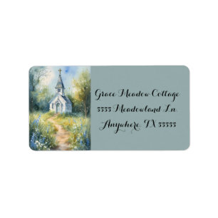 Rustic Church Path in Wildflower Meadow Label