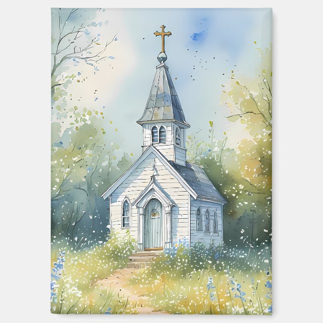 Rustic Church Path in Wildflower Meadow Magnet (Front)