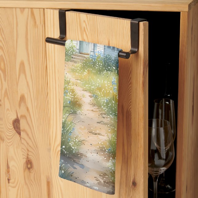 Rustic Church Path in Wildflower Meadow Tea Towel (Thirds Fold)