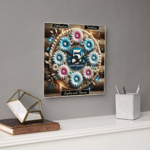 Rustic Circle: Fifth Anniversary Floral Creation Square Wall Clock