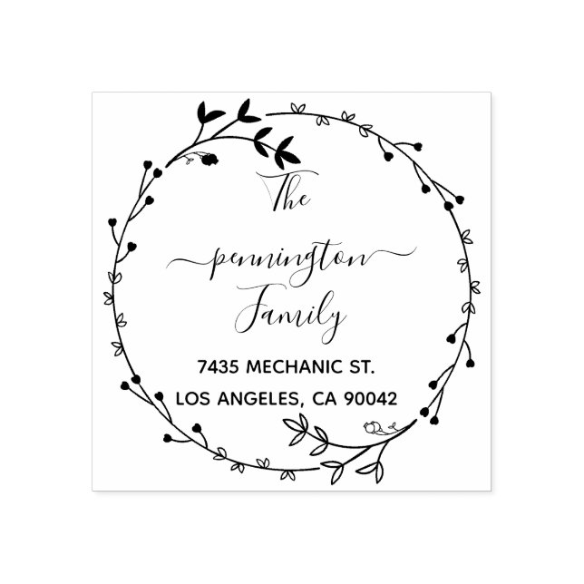 Rustic Circle Flowers Handwritten Return Address Rubber Stamp (Imprint)