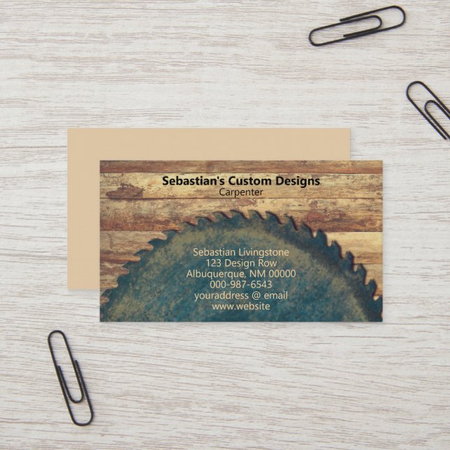 Rustic Circular Saw Carpentry Professional  Business Card (Front/Back In Situ)