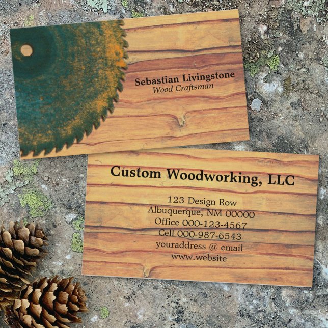 Rustic Circular Saw Quarter View Carpentry Business Card (Creator Uploaded)
