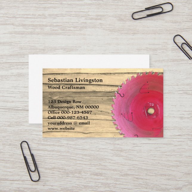Rustic Circular Saw Woodworking Occupation Business Card (Front/Back In Situ)