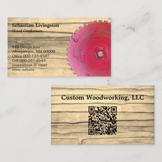 Rustic Circular Saw Woodworking Occupation QR Code Business Card (Front/Back)