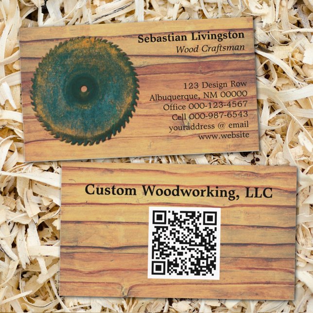 Rustic Circular Saw Woodworking Profession QR Code Business Card (Loking for an attention grabbing business card? Check out how easy this is to personalize as yours.)