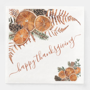 Rustic Citrus And Pine Happy Thanksgiving Napkin